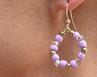 White Hoops Short Dangle Earrings Beaded Jewelry Nickel Free Hoop Bead Earring