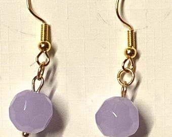 Gold Dangle Opaque Amethyst Earrings, Fish Hook Beaded Earrings Gold Drop Earrings, Gift for Her