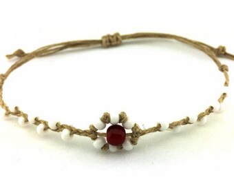 Anklet Bracelet Daisy Flower Hemp Jewelry Sping Summer Hemp Adjustable