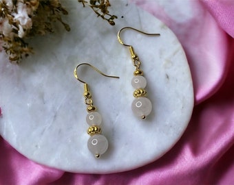 Rose Quartz Drop Earrings, Christmas Gifts, Small Boho Dangle Earrings for Her