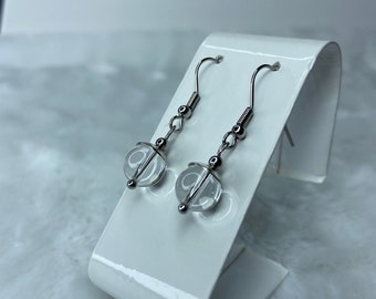 Clear Glass Dangle Earrings, Silver Drop Earrings, Christmas Gifts, Small Bead Earrings for Her