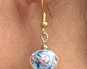 Gold Flower Bead Dangle Earrings
