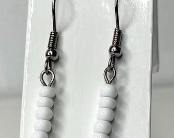 Beaded Drop Earrings Seed Bead Earrings White Dangle Earrings for Her Short Earrings
