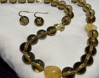 Knotted Smoky Quartz & Citrine Necklace, Crystal Jewelry, Crystals, Quartz Necklaces for Women, November Birth stone