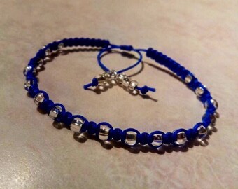 Custom Beaded Ankle Bracelet Cord Bracelet Handmade Blue Anklet Stackable Bracelet Ankle Bracelet for Teen Gift Beach Anklet With Beads