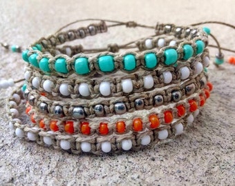 Stackable Hemp Bracelet Beaded Ankle Bracelet Handmade Hemp Bracelet Beach Anklet Hemp Jewelry Ankle Bracelet Boho Stackable Bracelet Boho