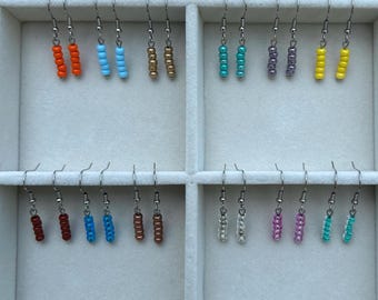 Handmade Baby Blue Beaded Earrings: Stainless Steel Dangle Drop Earrings