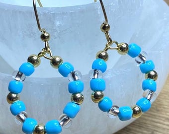 Blue Bead Hoop Earrings Dangle Drop Earring Gifts for Women