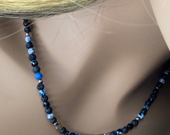 Mens Beaded Necklace Agate Choker Gifts for Men or Women, Gemstone Mismatched Jewelry
