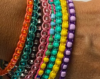 Handmade Beaded Bracelets Colorful Adjustable Beaded Bracelet Stackable Bracelet, String Bracelets Summer Jewelry