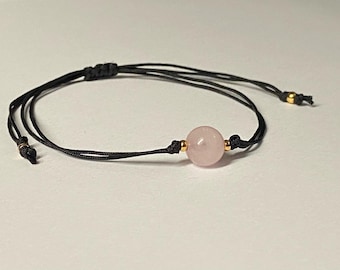 Rose Quartz Adjustable String Bracelet, Rose Quartz Crystal Jewelry, Hemp Bracelet for Her, String Bracelet, Minimalist Jewelry, Minimal