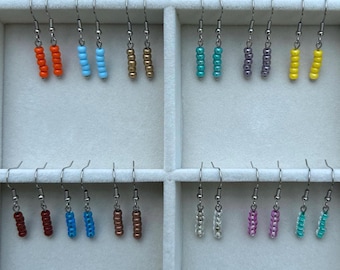 Handmade Baby Blue Beaded Earrings: Stainless Steel Dangle Drop Earrings