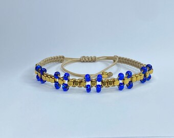Sapphire Gold Bead Bracelet Adjustable Macramé Bracelets Nylon Bracelet Knotted Gift for Her or Him