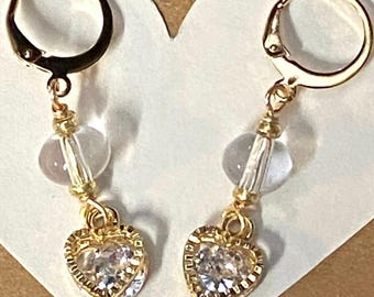 Crystal Heart Bead Drop Dangle Earrings Gold Drop Earrings