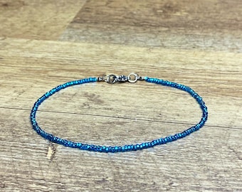 Minimalist Blue Beaded Choker Necklace Stainless Steel Necklace Jewelry