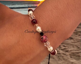 Adjustable Pearl Gemstone Bracelet Handmade Jewelry