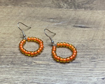 Orange Center Beaded Earrings Hoop Earrings Dangle Drop Earring