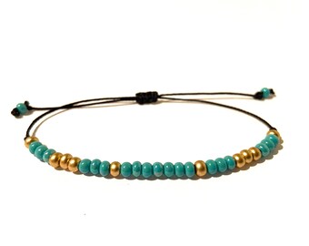 Polyester Cord Bracelet Mens Jewelry Turquoise Metallic Gold Mens Bracelet Stackable Bracelet Boho Bracelet Christmas Stocking Stuffer Mens