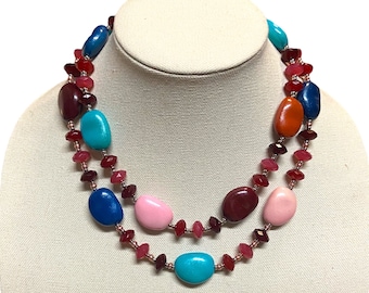 Chunky Layering Necklaces for Women Multicolor Plastic Beaded Necklace Birthday Gifts Grandma Mom Boxed Jewelry Gift
