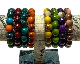 Handmade Beaded Bracelets Chunky Beaded Bracelet Stretch Cord Bracelet, Slip on Bracelet, Slide on Bracelet