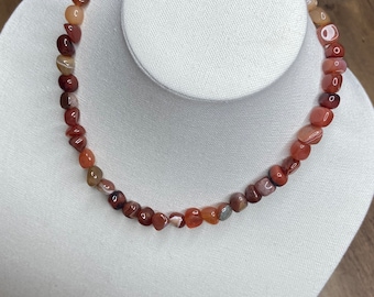 Carnelian Choker Nugget Bead Necklace Chunky Necklace Gemstone Mismatched Beaded Necklace Carnelian Jewelry Orange Jewelry