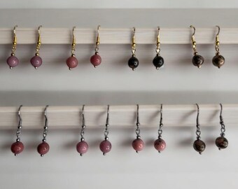 Rhodonite Gemstone Dangle Earrings, Small Drop Earrings, Dangly Earring Bead