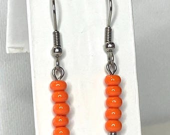 Handmade Beaded Dangle Earrings: Stainless Steel Drop Earrings