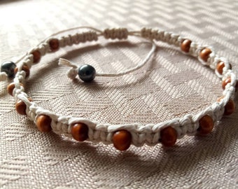 Wood Ankle Bracelet Mens Hemp Bracelet Handmade, Beaded Anklet, Beaded Bracelet, Macrame Bracelet, Anklet, Friendship Bracelet Hemp Jewelry