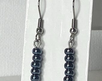 Tiny Bead Dangle Earrings: Stainless Steel Drop Earrings