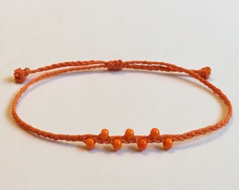 Orange Adjustable Braided Ankle Bracelet Stackable Bracelet Beaded Bracelets Thin Bracelet Stackable Thin Anklet Orange Jewelry Gift