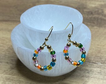 Colorful Beaded Hoop Earrings Dangle Drop Earring Gifts for Her