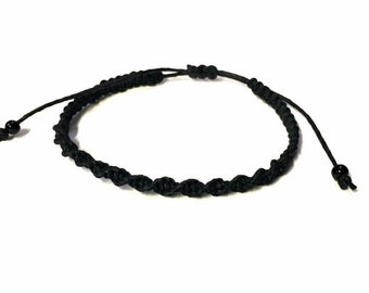 Mens Knotted Bracelet Hemp Jewelry Handmade Anklet, Black or Natural
