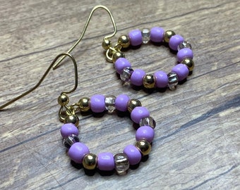 Lavender Hoop Earrings Dangle Gold Drop Earrings Hoops Hypoallergenic Earring