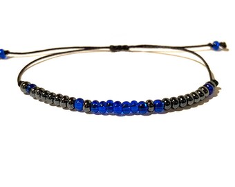 Sapphire Mens Bracelet Adjustable Polyester Cord Bracelet Mens Jewelry Christmas Stocking Stuffer Boho Bracelet Adjustable Bead Bracelet