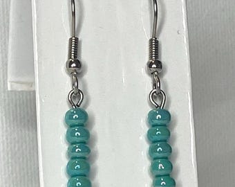 Dainty Seed Bead Earrings Dangly Drop Earrings Turquoise Stainless Steel Jewelry