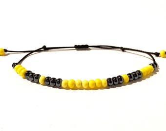 Yellow Black Nylon Adjustable Beaded Stackable Bracelet Yellow Jewelry Boho Bracelet