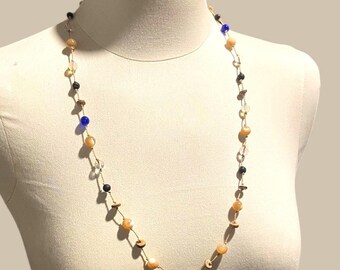 Knotted Mother of Pearl Wood Necklace, Hippie Jewelry, Long Necklaces For Women Gift for Her