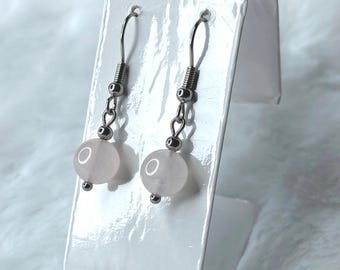 Rose Quartz Dangle Earrings for Women Gifts for Her, Drop Earrings, Small Ball Bead Earring