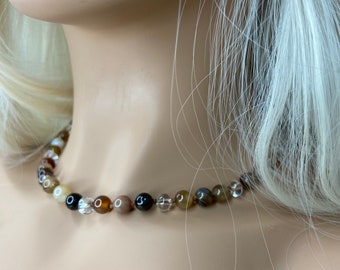 Brown Agate Necklace: Beaded Handmade Jewelry