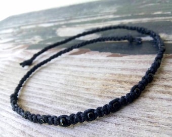 Black Ankle Bracelet Tie Hemp Man Ankle Bracelet Custom Jewelry Beaded Bracelets Mens Ankle Bracelet Mens Jewelry Man Hemp Bracelet For Guys