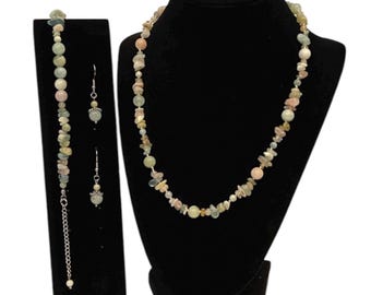 Jewelry Set/Morganite Gemstone Necklace/Bracelet and Drop Earrings/Gifts for Women
