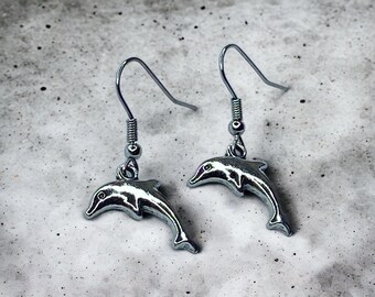 Dolphin Dangle Earrings, Drop Earrings Handmade Earrings, Jewelry