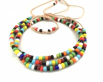 Waterproof Hemp Anklet Multicolor Hemp Bracelet Handmade, Christmas gifts, Beaded Anklet, Hemp Jewelry, Christmas