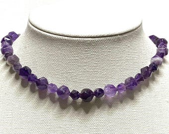 Amethyst Star Necklace Beaded Handmade Jewelry, February Birthstone Necklace with Earrings, Natural Bead Necklace, Stone Jewelry