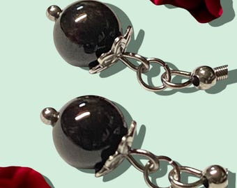 Garnet Stone Bead Earrings for her Stainless Steel Silver Jewelry Stone Ball Bead Dangle Earring, January Gemstone