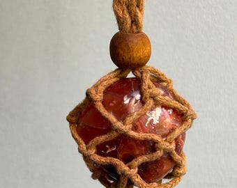 Carnelian Necklace Caged Pendant, Interchangeable Tumbled Stone Holder Handmade Jewelry Custom Gifts