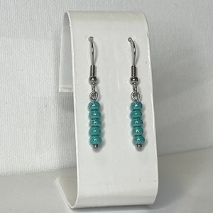 Dainty Seed Bead Earrings Dangly Drop Earrings Turquoise Stainless Steel Jewelry