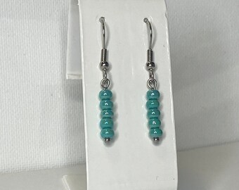 Dainty Seed Bead Earrings Dangly Drop Earrings Turquoise Stainless Steel Jewelry