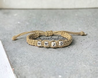 WWJD Bracelets, Hemp Bracelet, Custom Jewelry, 1/4" Hemp Bracelets, Handmade, Hemp Jewelry, Hemp Anklet, Hemp Bead Bracelet,  Jewelry, Hemp.