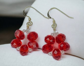 Small Gold Hoop Drop Earrings Red